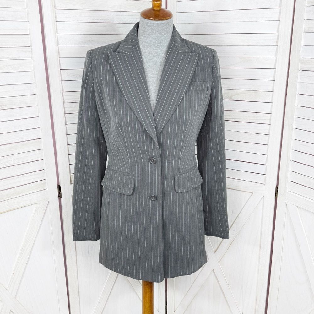 Vintage Moda International Pinstripe Long Blazer Jacket Grey Pink‎ 4
